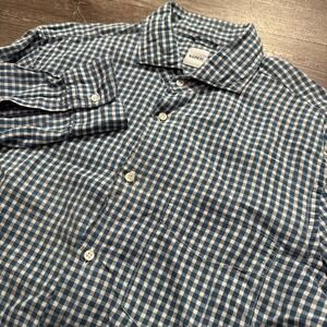 Aspesi Shirt Mens 15 3/4 M Blue Gingham Check Linen Blend Button UP Italy Preppy
